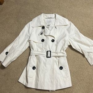 WHBM Womens S Peacoat Jacket White Double Breast Pockets Lined Belted NWT